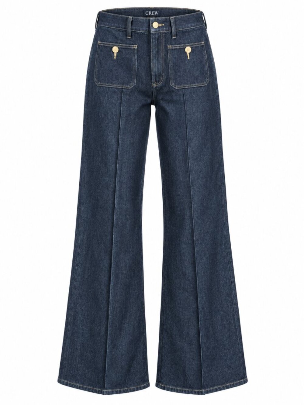 J.Crew Dark Wash Wide Leg Jeans Gold Button Patch Pockets 29